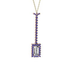 Via Kolye - Swarovski ve lab safir 8 ayar rose altın kolye (40 cm altın rolo zincir) #5y41ve