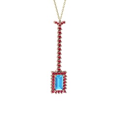 Via Kolye - Akuamarin ve rodolit garnet 8 ayar rose altın kolye (40 cm altın rolo zincir) #62pwgy