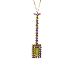 Peridot ve ametist 8 ayar altın kolye (40 cm altın rolo zincir)