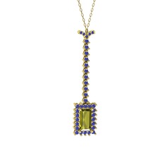 Peridot ve lab safir 925 ayar altın kaplama gümüş kolye (40 cm altın rolo zincir)
