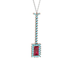 Via Kolye - Rodolit garnet ve akuamarin 18 ayar rose altın kolye (40 cm beyaz altın rolo zincir) #6qstzl