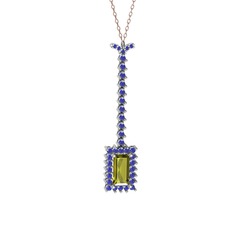 Peridot ve lab safir 8 ayar beyaz altın kolye (40 cm rose altın rolo zincir)