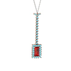 Garnet ve akuamarin 18 ayar rose altın kolye (40 cm beyaz altın rolo zincir)