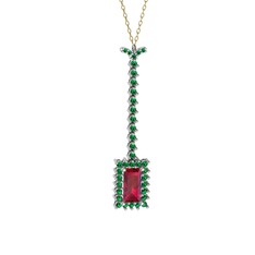 Rodolit garnet ve yeşil kuvars 8 ayar beyaz altın kolye (40 cm altın rolo zincir)