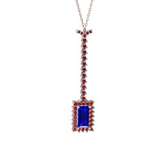Via Kolye - Lab safir ve garnet 14 ayar beyaz altın kolye (40 cm rose altın rolo zincir) #852iv2