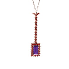 Via Kolye - Ametist ve garnet 925 ayar rose altın kaplama gümüş kolye (40 cm gümüş rolo zincir) #8djk99