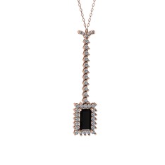 Siyah zirkon ve pırlanta 18 ayar rose altın kolye (0.62 karat, 40 cm gümüş rolo zincir)