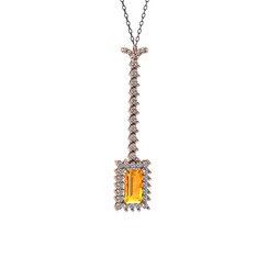 Sitrin ve pırlanta 14 ayar rose altın kolye (0.62 karat, 40 cm gümüş rolo zincir)