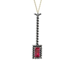 Via Kolye - Rodolit garnet ve siyah zirkon 14 ayar beyaz altın kolye (40 cm altın rolo zincir) #axer5m