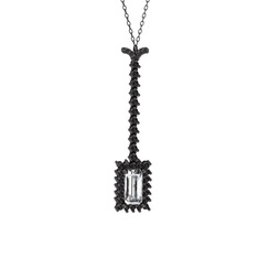 Via Kolye - Swarovski ve siyah zirkon 925 ayar siyah rodyum kaplama gümüş kolye (40 cm gümüş rolo zincir) #c2jt2a