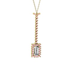 Via Kolye - Swarovski ve pembe kuvars 14 ayar altın kolye (40 cm gümüş rolo zincir) #duv9pg