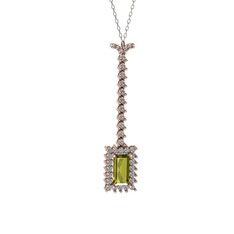 Via Kolye - Peridot ve pırlanta 18 ayar rose altın kolye (0.62 karat, 40 cm beyaz altın rolo zincir) #e0u2zn