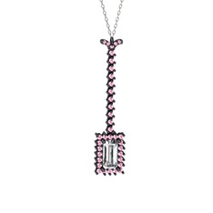 Via Kolye - Swarovski ve pembe kuvars 925 ayar siyah rodyum kaplama gümüş kolye (40 cm beyaz altın rolo zincir) #efsczq