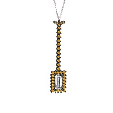 Via Kolye - Swarovski ve sitrin 925 ayar siyah rodyum kaplama gümüş kolye (40 cm beyaz altın rolo zincir) #f7svdt