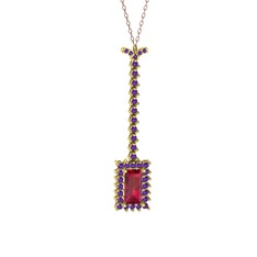 Rodolit garnet ve ametist 14 ayar altın kolye (40 cm rose altın rolo zincir)