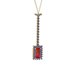 Via Kolye - Garnet ve lab safir 14 ayar altın kolye (40 cm altın rolo zincir) #g92ohh
