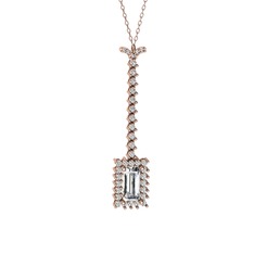 Swarovski ve beyaz zirkon 14 ayar rose altın kolye (40 cm rose altın rolo zincir)