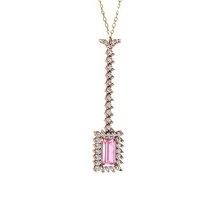 Pembe kuvars ve beyaz zirkon 18 ayar rose altın kolye (40 cm altın rolo zincir)