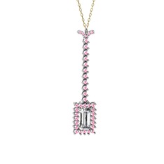 Swarovski ve pembe kuvars 8 ayar beyaz altın kolye (40 cm altın rolo zincir)