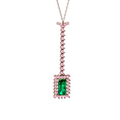 Yeşil kuvars ve pembe kuvars 8 ayar rose altın kolye (40 cm rose altın rolo zincir)