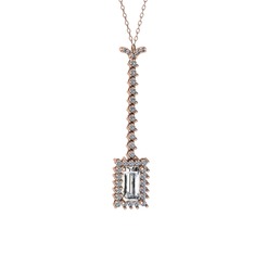 Via Kolye - Beyaz zirkon ve pırlanta 18 ayar rose altın kolye (0.62 karat, 40 cm rose altın rolo zincir) #kaxxkw