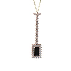 Siyah zirkon ve pırlanta 8 ayar rose altın kolye (0.62 karat, 40 cm gümüş rolo zincir)