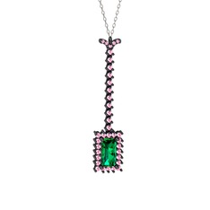 Via Kolye - Yeşil kuvars ve pembe kuvars 925 ayar siyah rodyum kaplama gümüş kolye (40 cm beyaz altın rolo zincir) #lm3edz