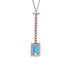 Via Kolye - Akuamarin ve swarovski 14 ayar rose altın kolye (40 cm gümüş rolo zincir) #m74848
