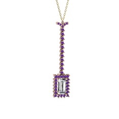 Via Kolye - Swarovski ve ametist 8 ayar rose altın kolye (40 cm altın rolo zincir) #mlrm5h