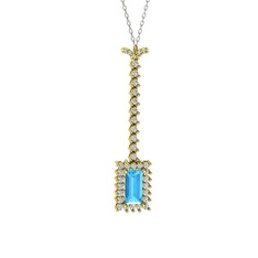 Akuamarin ve swarovski 18 ayar altın kolye (40 cm beyaz altın rolo zincir)