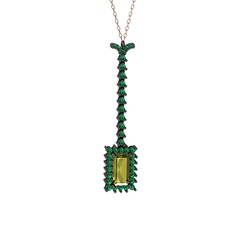 Via Kolye - Peridot ve yeşil kuvars 925 ayar siyah rodyum kaplama gümüş kolye (40 cm rose altın rolo zincir) #o897an