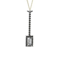 Swarovski ve siyah zirkon 14 ayar beyaz altın kolye (40 cm altın rolo zincir)