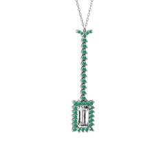Via Kolye - Swarovski ve kök zümrüt 18 ayar beyaz altın kolye (40 cm beyaz altın rolo zincir) #pghjin