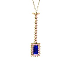 Via Kolye - Lab safir ve pembe kuvars 14 ayar altın kolye (40 cm altın rolo zincir) #qdgfw2