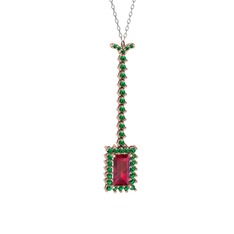 Via Kolye - Rodolit garnet ve yeşil kuvars 8 ayar rose altın kolye (40 cm gümüş rolo zincir) #s1t12d