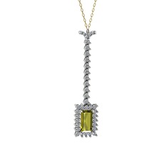 Peridot ve pırlanta 8 ayar beyaz altın kolye (0.62 karat, 40 cm altın rolo zincir)