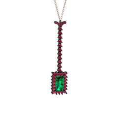 Via Kolye - Yeşil kuvars ve rodolit garnet 925 ayar siyah rodyum kaplama gümüş kolye (40 cm rose altın rolo zincir) #t5igwp
