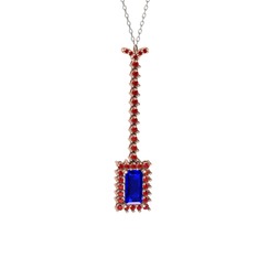 Lab safir ve garnet 8 ayar rose altın kolye (40 cm beyaz altın rolo zincir)