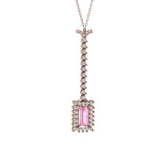 Via Kolye - Pembe kuvars ve swarovski 18 ayar rose altın kolye (40 cm rose altın rolo zincir) #umwzuc