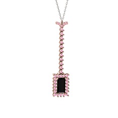 Siyah zirkon ve pembe kuvars 14 ayar rose altın kolye (40 cm beyaz altın rolo zincir)