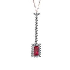 Via Kolye - Rodolit garnet ve pırlanta 14 ayar beyaz altın kolye (0.62 karat, 40 cm rose altın rolo zincir) #ur0dnt