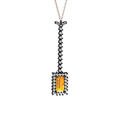 Via Kolye - Sitrin ve swarovski 925 ayar siyah rodyum kaplama gümüş kolye (40 cm rose altın rolo zincir) #v6p2pq