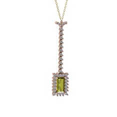 Via Kolye - Peridot ve pırlanta 18 ayar rose altın kolye (0.62 karat, 40 cm altın rolo zincir) #x9rf3s