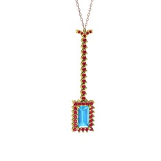 Akuamarin ve rodolit garnet 925 ayar altın kaplama gümüş kolye (40 cm rose altın rolo zincir)