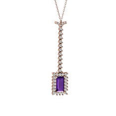 Via Kolye - Ametist ve swarovski 14 ayar rose altın kolye (40 cm rose altın rolo zincir) #xwb9ow