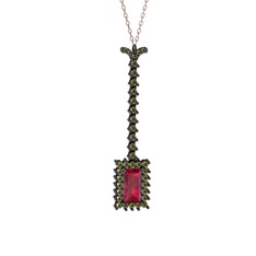 Via Kolye - Rodolit garnet ve peridot 925 ayar siyah rodyum kaplama gümüş kolye (40 cm rose altın rolo zincir) #xznepq