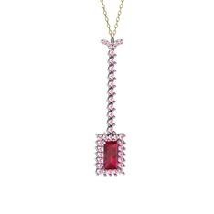 Rodolit garnet ve pembe kuvars 8 ayar beyaz altın kolye (40 cm altın rolo zincir)