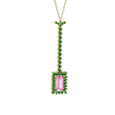 Via Kolye - Pembe kuvars ve yeşil kuvars 925 ayar altın kaplama gümüş kolye (40 cm altın rolo zincir) #ybhnqq