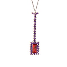 Garnet ve ametist 14 ayar rose altın kolye (40 cm rose altın rolo zincir)