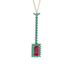Rodolit garnet ve kök zümrüt 8 ayar beyaz altın kolye (40 cm altın rolo zincir)